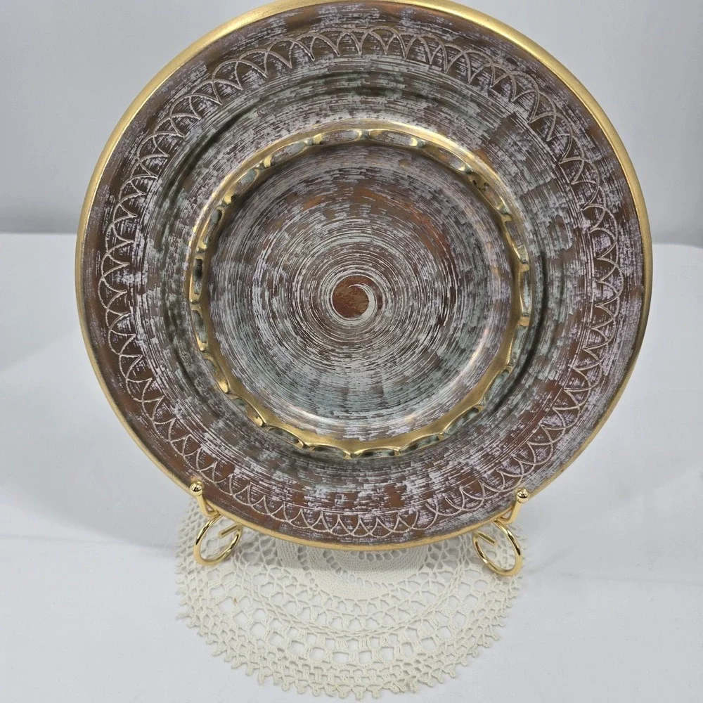 Stangl Pottery 22KT Gold Mid Century Console Dish 3972 Aqua Turquoise brushed